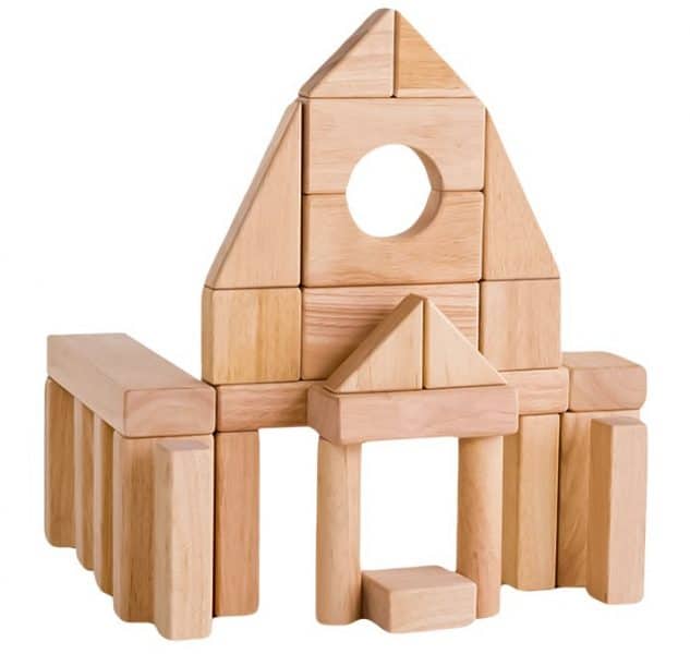wooden toy blocks house made from wooden unit blocks
