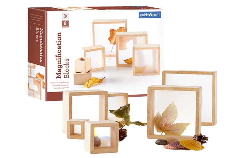 wooden square blocks with magnification window insets