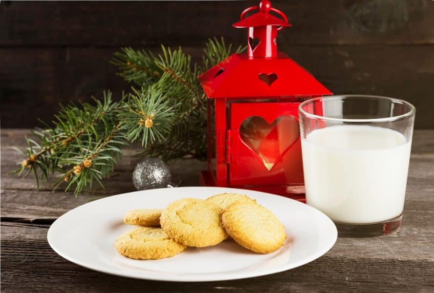 christmas eve activities - a plate of cookies and glass of milk for santa