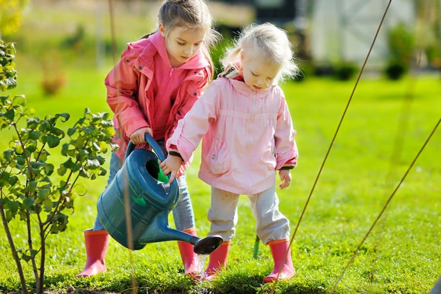 cognitive development in preschoolers- chores-2 young girls watering the plants