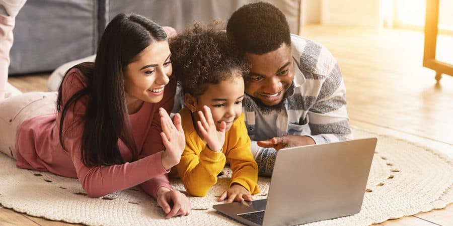 screen time for kids-family video chatting together