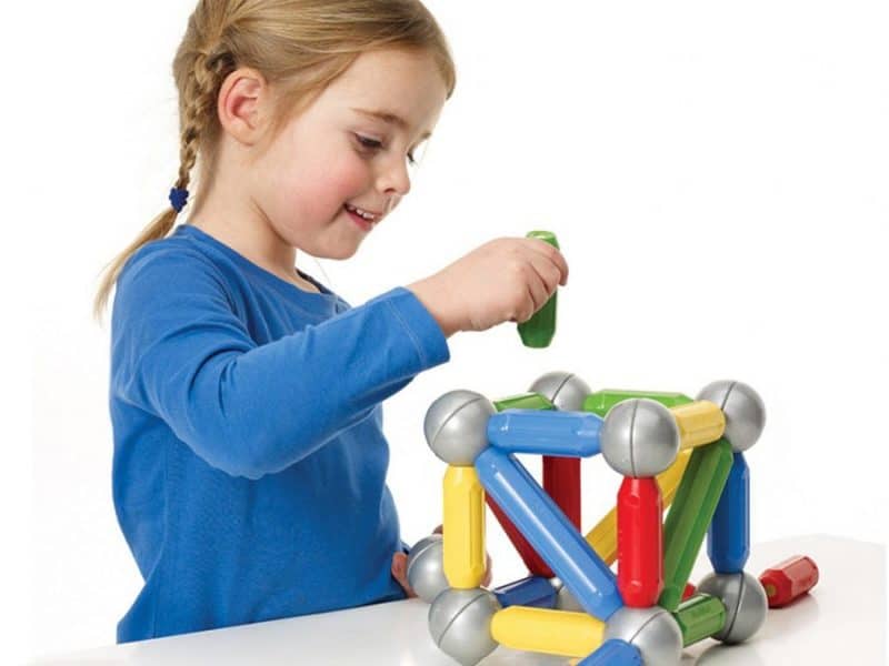 playing with magnets-toddler girl playing with smartmax magnetic building toys