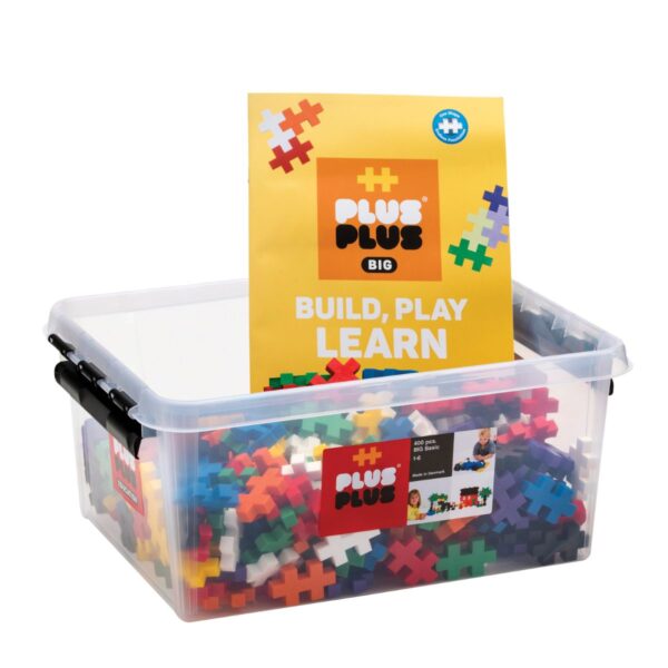 Building Toys for Toddlers - Plus Plus® BIG (400 Pc Set) with clear storage tub and play book